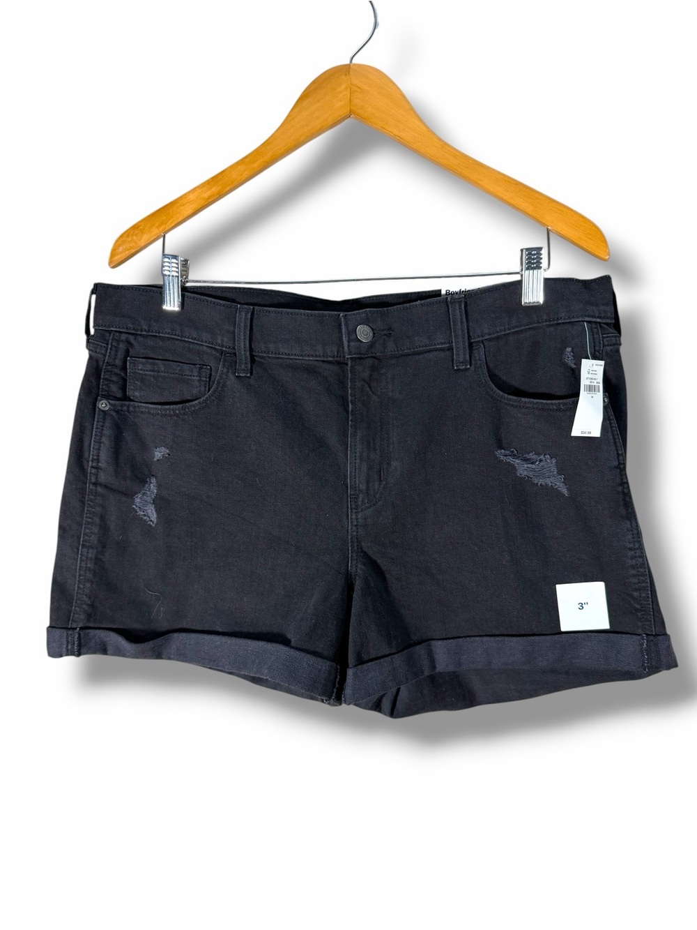 NWT Old Navy Black Distressed Mid Rise Boyfriend Shorts Size 14